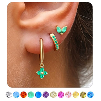 Anting Batu Kelahiran Grosir SP Fashion Sederhana Multi Warna 3PCS/Set Set Aksesoris Anting Wanita
