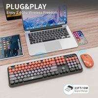 OEM ODM Wireless Keyboard and Mouse Combo Full Size 104 Keys 24 GHz Round Keycap Colorful Set with USB Receiver Plug and Play