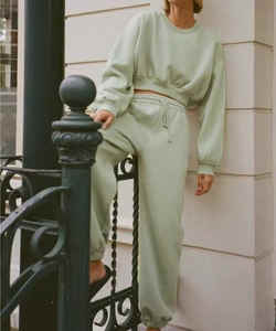 Wholesale Blank Female Crop Hoodie and Sweatpants Set <b>Straight</b> <b>Leg</b> <b>Women's</b> Y2k Crop Tracksuit <b>Jogger</b> <b>Women</b> Cropped Hoodie Set - Product Image 3