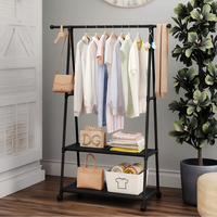 Porte-manteau en cèdre à 2 niveaux avec étagères rétractables et mobiles et support triangulaire pour vêtements, simple, avec rangement pour sacs