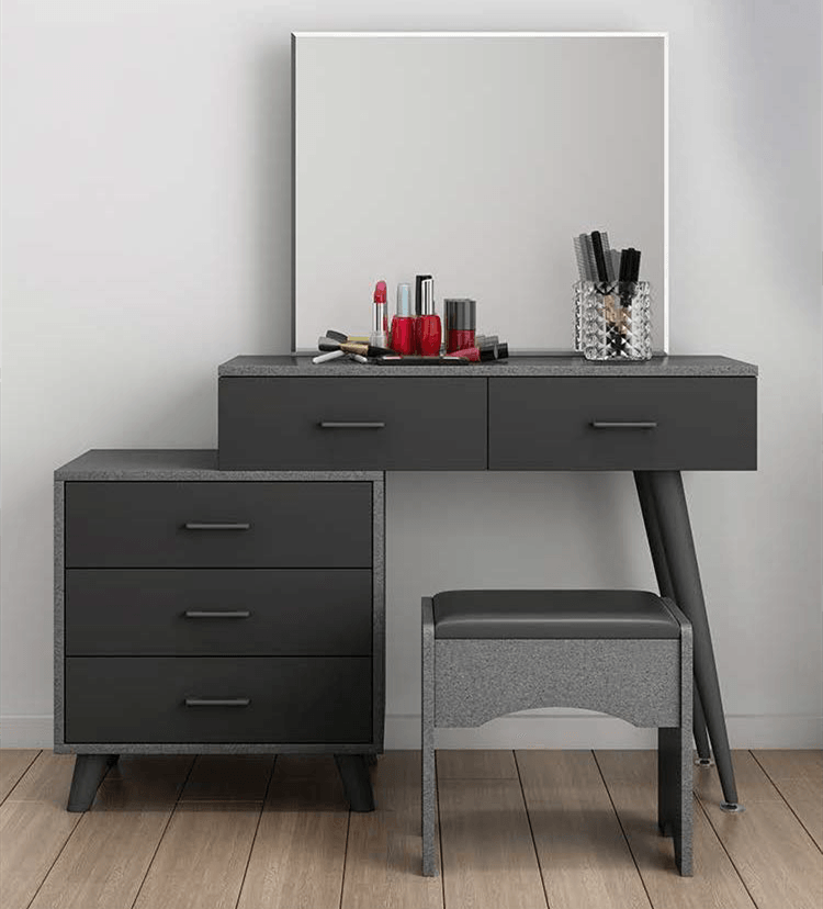 Hot Sale 2022 Elegant Dark Grey Modern Bedroom Furniture Full Bedroom Set Wooden Bed With Storage Dresser Wardrobe