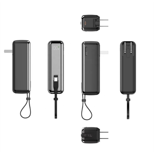 Rapid Charge AC Adapter Plug 5000mAh Mini Portable Power Bank PD 22.5W QC2.0 Type-C Output Digital Display Outdoor Mobile