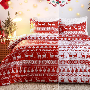 Skin-Friendly Bedding Sets 8 Corner Ties Prevent Slipping Christmas Decorations Printed <strong>Red</strong> <strong>Duvet</strong> <strong>Covers</strong> - Product Image 3