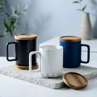 Mug à café en céramique 450 ml motif marbre doré avec couvercle en bois, coffret cadeau de luxe, vaisselle élégante pour la maison, le bureau, le thé, le lait, cadeau