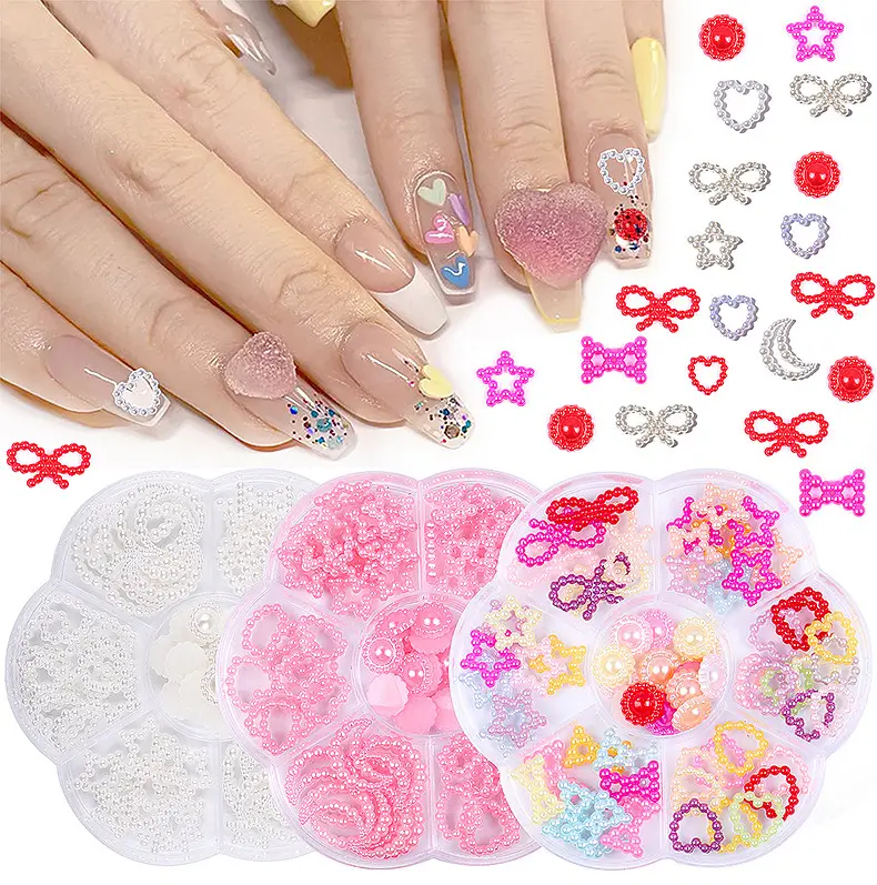 Atacado 3D Nail Art Jóias Rhinestone Mixed Nail Charms Cristal Pink Pearl Acessórios Coração Star Decorações