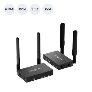HoomC Nouveau Design HDMI Wireless KVM Extender 1 à 2 150m 1080P @ 60Hz Wireless Audio Video Extender avec KVM et HDMI Loop-Out