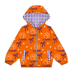 Manteau à capuche zippé pour enfants, motif étoiles et volants, avec nœuds de mascotte d'équipe scolaire personnalisés, style boutique, vêtements mignons pour sœurs, vente en gros, automne - Product Image 5