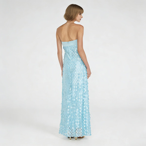 Abito da sera elegante blu senza spalline, lungo fino al pavimento, da donna, per cocktail, feste e balli, con paillettes - Product Image 5