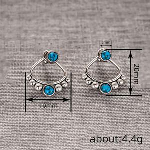 E4656 <b>Turquoise</b> <b>Ring</b> White <b>Gold</b> Geometric Bezel Setting Unisex Bohemia Style Daily Wear - Product Image 6