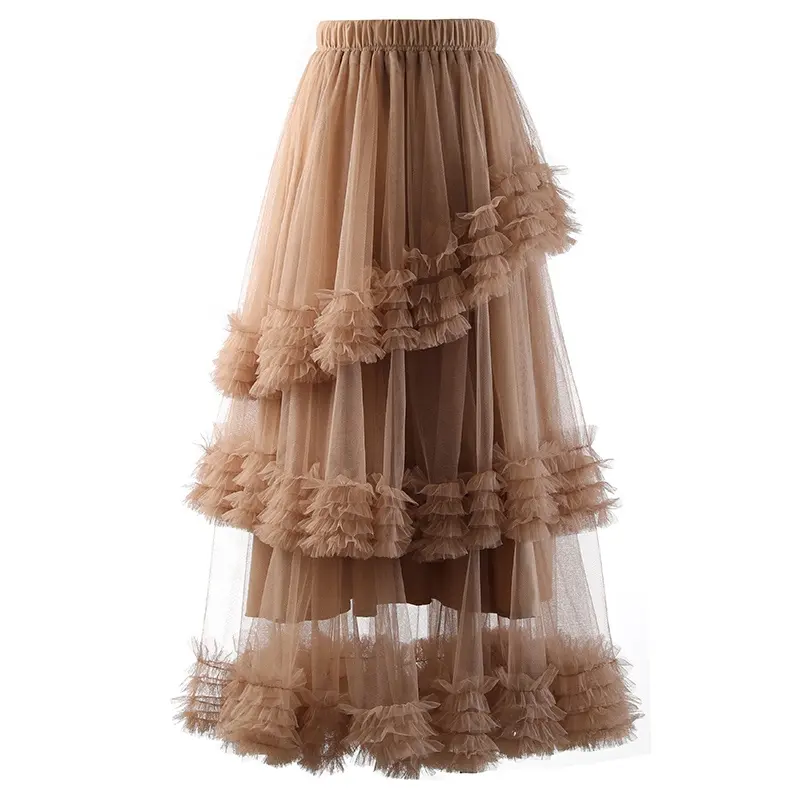 OUDINA New High-quality Oversized Tutu Skirt Mesh Casual Midi High Waist Skirts For Ladies