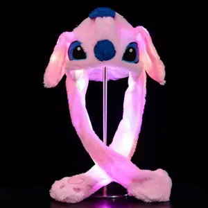 Chapeau en fourrure de lapin lumineux pour Parent et enfant, chapeau chaud d'automne et d'hiver avec pompe à Air Led, chapeau drôle et brillant avec oreilles de lapin en peluche