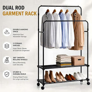 Perchero Metálico Minimalista con Ruedas, Organizador de Tres Niveles para Armario, Tipo Vertical, Diseño Multifuncional - Product Image 3