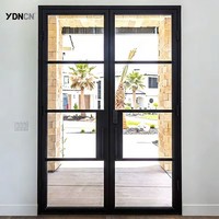 Porte française moderne de luxe à double battant avec rupture de pont thermique, double vitrage trempé, cadre en alliage d'aluminium, pour usage intérieur et extérieur