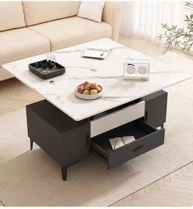 <span class=keywords><strong>Mesa</strong></span> de Centro Estilo Crema con Tapa Elevable y Superficie de Piedra Sinterizada, <span class=keywords><strong>Mesa</strong></span> de <span class=keywords><strong>Comedor</strong></span> <span class=keywords><strong>Convertible</strong></span> con Almacenamiento para Sala de Estar - Product Image 4