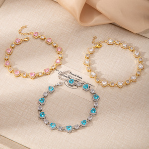 Heart Shape Crystal <b>Bracelet</b> For Women Pink Blue <b>White</b> Rhinestone Jewelry Anniversary Gift Bezel Setting - Product Image 1