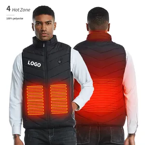 Logo personnalisé Usb gilet chauffant vestes vêtements chauffants hiver Cottonvest chaleur hommes bouffant gilet noir toile décontracté impression motif