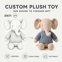 Peluches personnalisées en usine, OEM en gros, style nordique, peluche éléphant en tissu lin avec pull tricoté, jouet pour enfants de haute qualité, MOQ