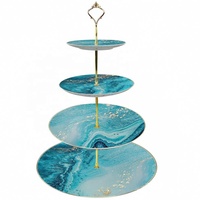 Ensemble d'assiettes à dîner en porcelaine marbrée turquoise avec bord doré, assiette de présentation en céramique émaillée de luxe pour la décoration de table de mariage et les banquets