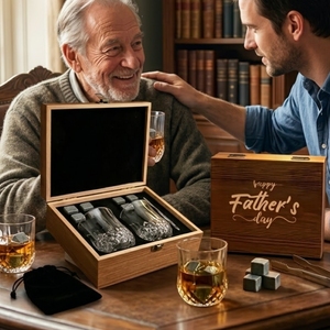 Set Regalo di Bicchieri per Whisky e Pietre Refrigeranti Shunstone con Scatola in Legno, Regalo per il Papà - Product Image 4