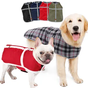 ペット服両面ペット服防雨犬冬服暖かい市松模様の大きな犬のジャケットベスト