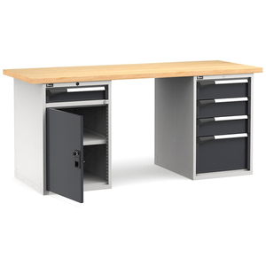 Banco DE TRABAJO Fami Master 200cm gris con tapa de madera, puerta y 5 cajones - Product Image 1