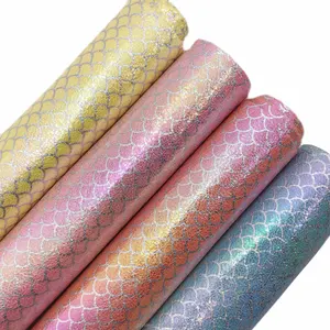Vis Schaal Patroon Laserable Regenboog Holografische Textiel Lederen Producten Synthetisch Pu Leer Voor Tassen Schoenen Versieren