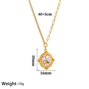 <span class=keywords><strong>Ciondolo</strong></span> a Forma di <span class=keywords><strong>Angioletto</strong></span> in Stile Francese Retrò con Fiori Dipinti in Rilievo, Acciaio Inossidabile Placcato Oro Vero e Perle Imitate - Product Image 6