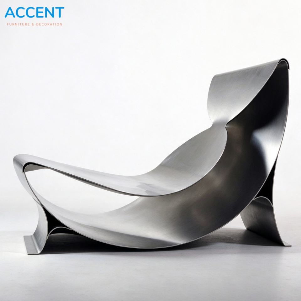 Brushed Stainless Steel Curved Lounge Accent Chair for Showroom ...