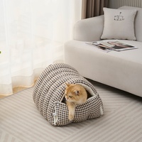 Sac de couchage pour chat en velours épais et luxueux, moderne, chaud, avec soutien du cou, multifonctionnel, lit pour animaux de compagnie en peluche d'hiver, nid confortable
