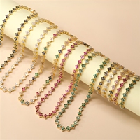 Design de Mode Bijoux de Luxe Or 18 Carats Zircon Coloré Trèfle à Quatre Feuilles Bracelet Collier Ensemble de Luxe