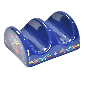 Calcomanía Azul Ecológica, bandejas para tacos, <span class=keywords><strong>platos</strong></span> <span class=keywords><strong>de</strong></span> cerámica con patrón personalizado, capacidad para 2 conchas <span class=keywords><strong>de</strong></span> tacos <span class=keywords><strong>en</strong></span> el soporte - Product Image 4