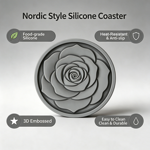 Sottobicchieri in Silicone Personalizzabili Certificati per Alimenti - Design con Motivo a Rosa in Rilievo, Set da 6 con Supporto per Arredamento Bar Domestico - Product Image 3