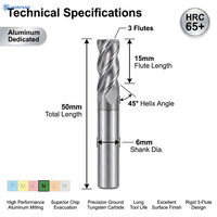 HORFENZ Fraise à queue plate dédiée au carbure non revêtu D6mm 3 dents hélice 45° poli miroir OEM pour usinage CNC