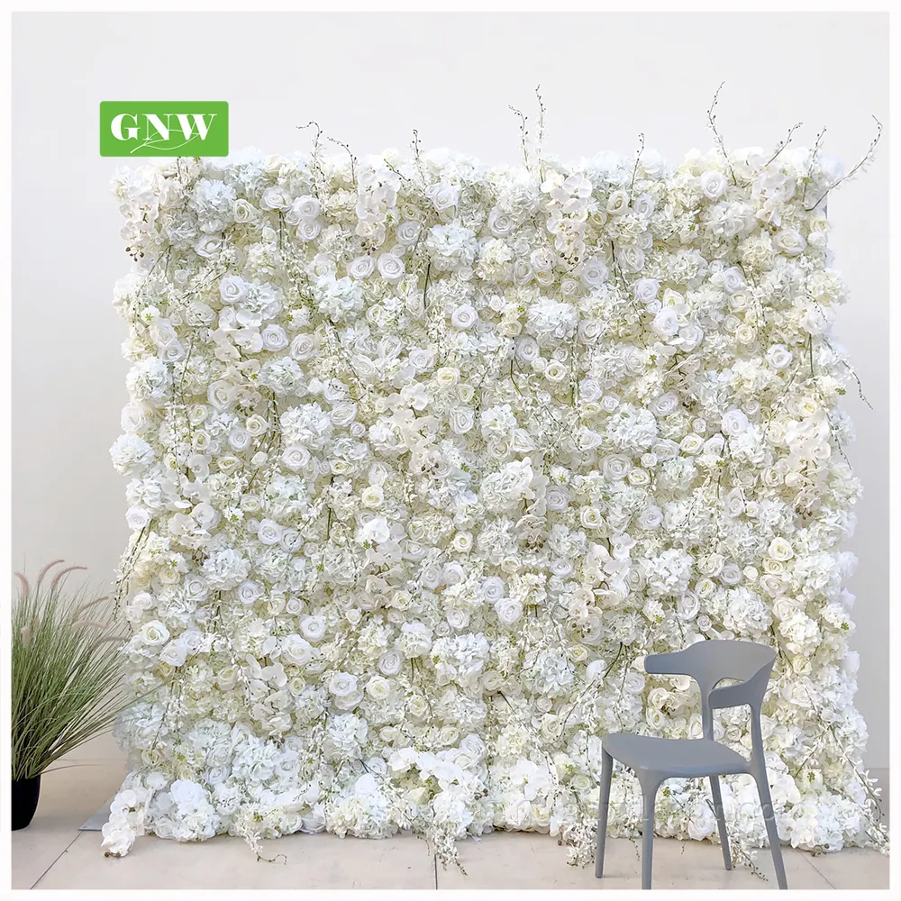 GNW Customized Big Round Green Leaf Plant Wedding Decorative Backdrop Black Rose Ivory Blush Artificial Silk Flower Wall