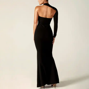 Robes sexy personnalisées pour femmes Robe décontractée irrégulière, mince et fendue aux épaules inclinées pour dames - Product Image 3