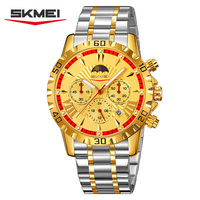 Montre à quartz multifonctionnelle de luxe pour homme, avec cadran en verre, aiguilles en acier inoxydable, six aiguilles, Skmei 9352, résistante à l'eau 3BAR