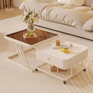 <span class=keywords><strong>Table</strong></span> <span class=keywords><strong>basse</strong></span> carrée en verre trempé, couleur crème, durable, moderne, portable, pour petit appartement, salon, maison, luxe léger, haut de gamme - Product Image 3