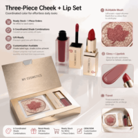 Coffret Cadeau Maquillage en Stock, Sans MOQ, 3 Pièces Luxe Or : Blush, Gloss et Rouge à Lèvres avec Personnalisation OEM/ODM