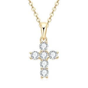 Collar con cruz de moissanita VVS GRA engastada al por mayor, delicado y pequeño, de cobre con relleno de oro de 14K, estilo religioso, joyería para mujer - Product Image 6