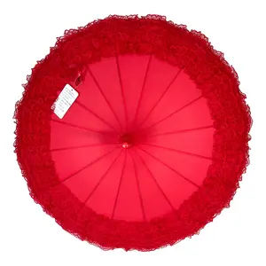 다채로운 패션 탑 우산 레이스 배관 긴 손잡이 야외 레이디 태양 비 파라솔 인도 웨딩 우산