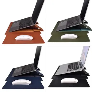Hot Koop 3in1 Pu Lederen Laptop Sleeve Stand Bag Waterdichte 13 14 15Inch Notebook Computer Case Met Muismat