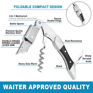 Abridor <span class=keywords><strong>de</strong></span> Botellas <span class=keywords><strong>de</strong></span> Vino <span class=keywords><strong>de</strong></span> Marca Personalizada, Sacacorchos <span class=keywords><strong>de</strong></span> Acero Inoxidable con Doble Cabezal, Sacacorchos Premium 3 en 1 - Product Image 4