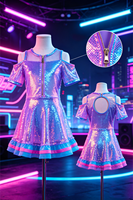 Robes de danse jazz pour filles en tissu pailleté vert et rose vif avec jupe tutu, costume de ballet pour spectacle