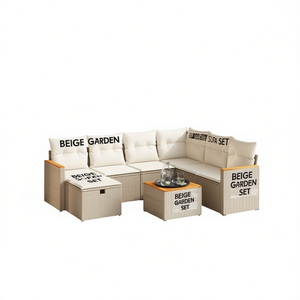 Set Divano da Giardino Beige 6 Posti in Rattan, Arredamento da Esterno Design Contemporaneo con Struttura in Vimini - Product Image 1