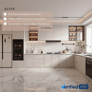 Ensemble complet d'armoires de <span class=keywords><strong>cuisine</strong></span> modulaires Alvin Factory Supply, couleur crème douce et vert sauge, unités de présentation <span class=keywords><strong>en</strong></span> <span class=keywords><strong>verre</strong></span> LED pour la rénovation de la maison - Product Image 2