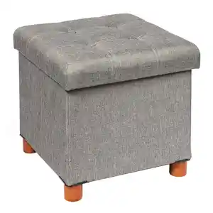 Bailey Duurzaamheid Ottoman Poef Met Houten Poten Grijs Linnen Multifunctionele Opbergkruk Modern Ottomaanse Salontafel