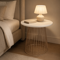 Table d'appoint ronde moderne avec cadre en métal doré et plateau en bois, marbre, bambou ou résine, table basse pour salon, OEM ODM