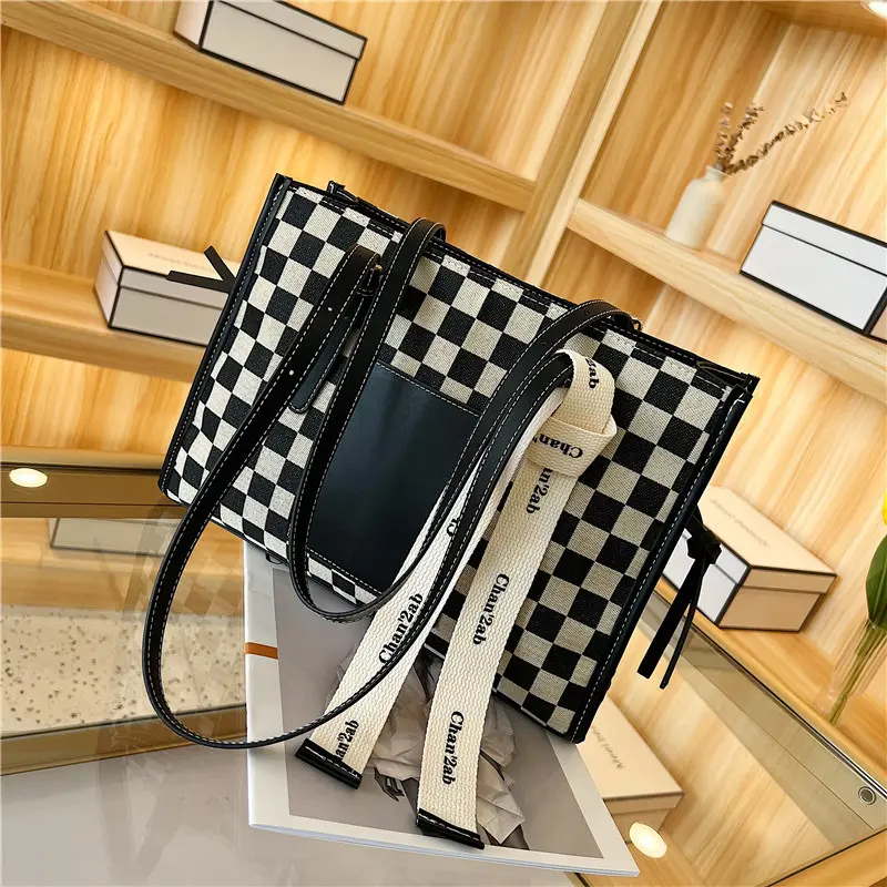 Checkerboard Mini Fabric Flap Crossbody Sling Bags for Women 2023 Luxury Brand Design Handbag Simple Shoulder Bag Handbags