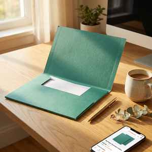 Porte-documents en papier personnalisé à double pliage, vert sarcelle, pelliculage mat, motif botanique doré, logo gratuit, OEM ODM, usine - Product Image 5