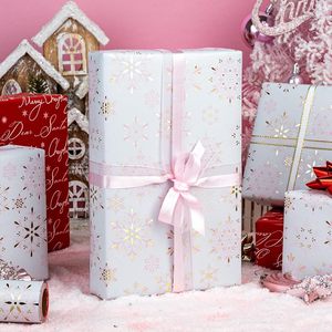 MAYPLUSS Christmas Wrapping Paper Roll 17in X 33ft <b>Pink</b> Gold Snowflake Design Eco-Friendly Gift Craft Packaging - Product Image 4